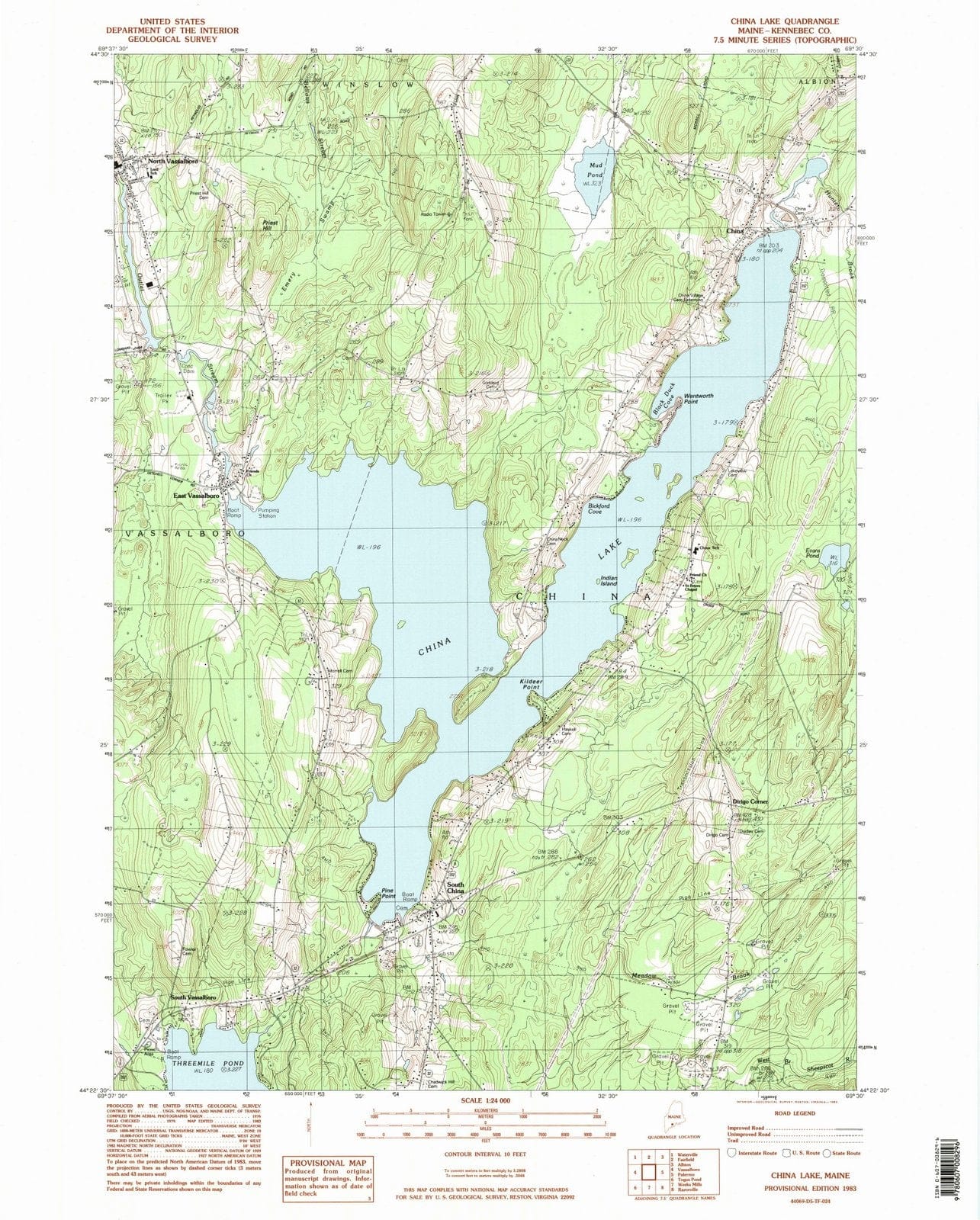 1983 China Lake, ME - Maine - USGS Topographic Map