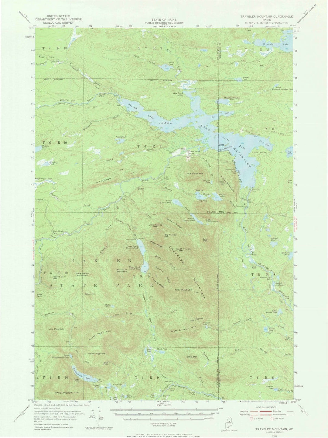 1955 Traveler Mountain, ME - Maine - USGS Topographic Map