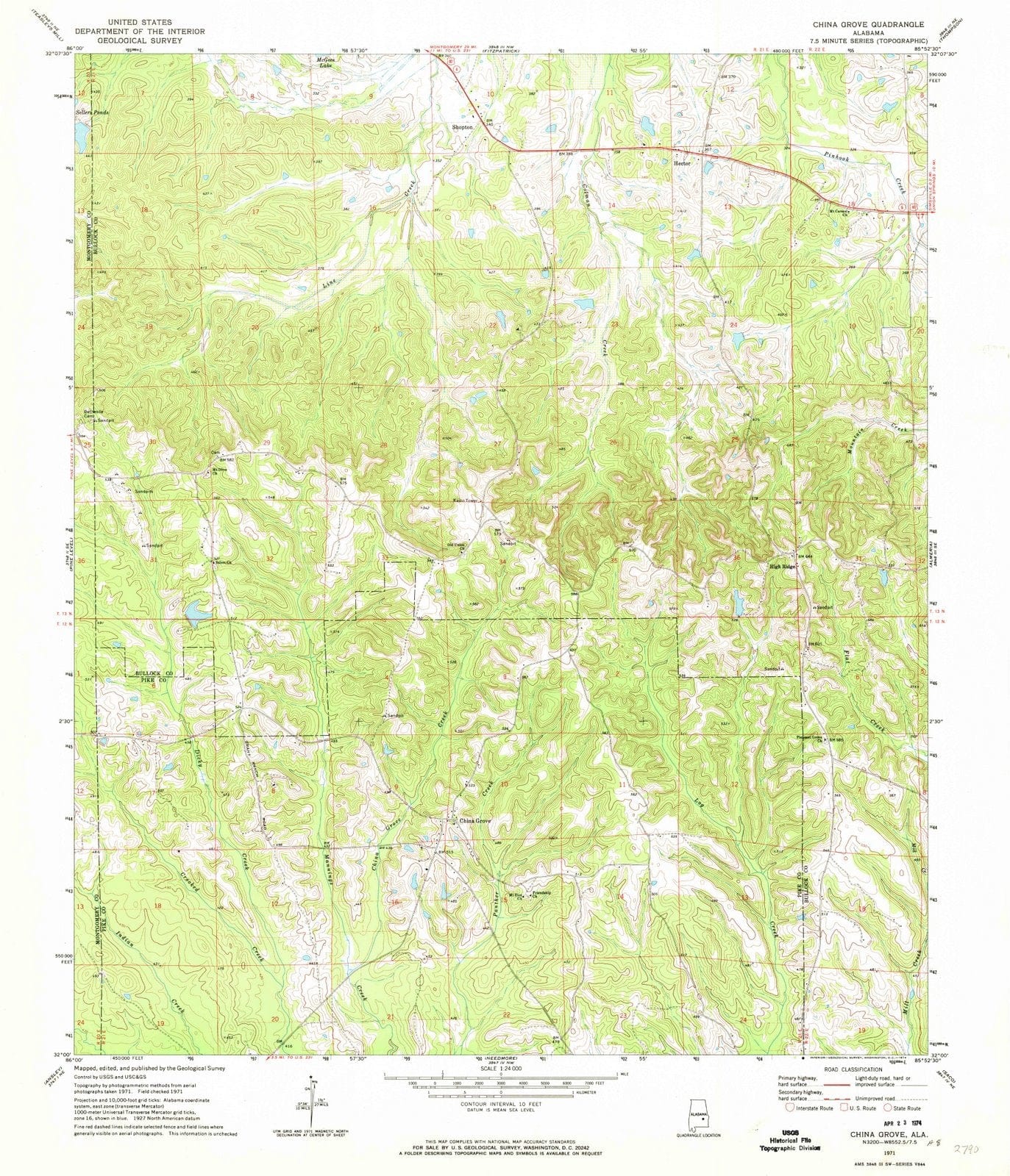 1971 China Grove, AL - Alabama - USGS Topographic Map