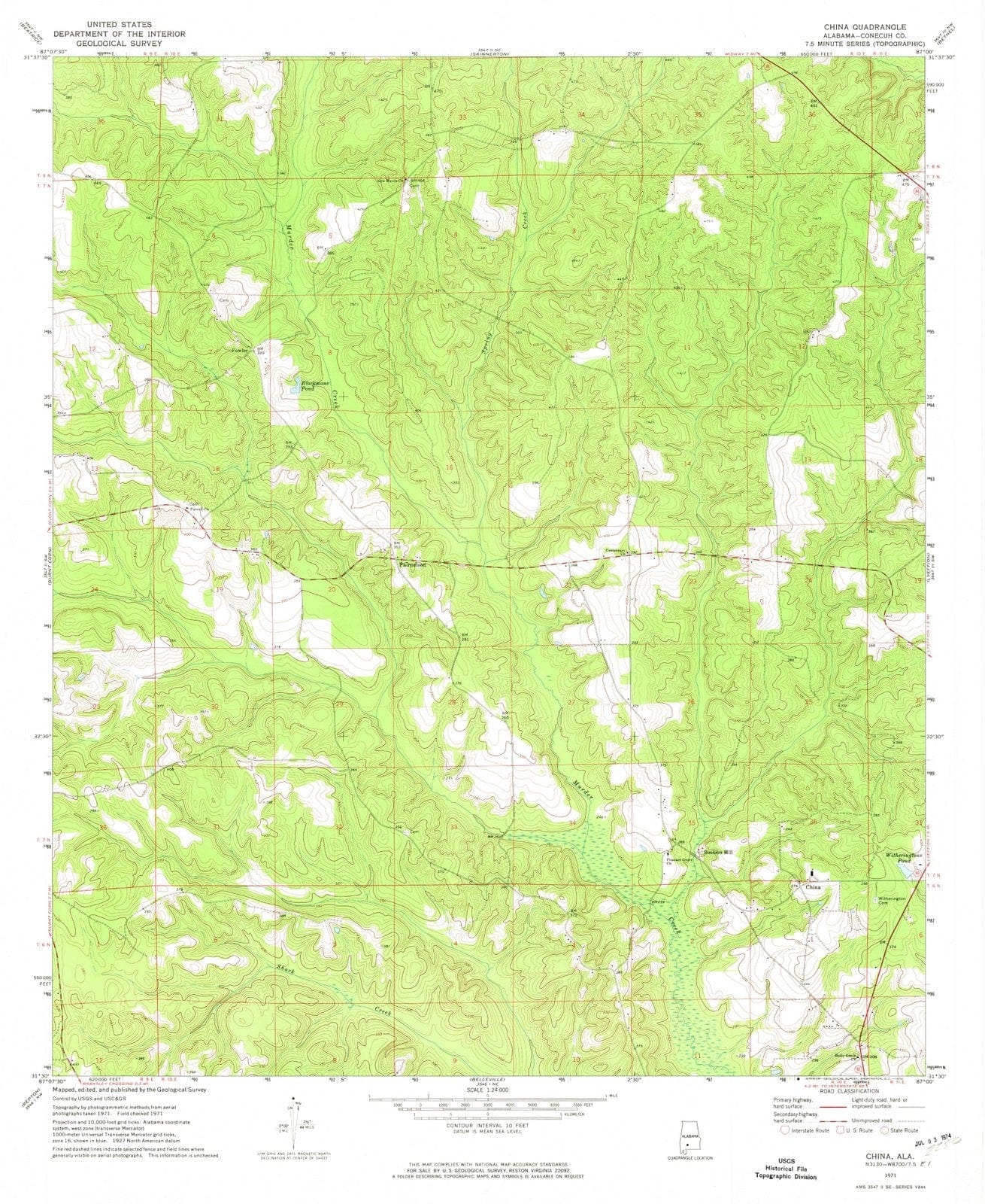 1971 China, AL - Alabama - USGS Topographic Map