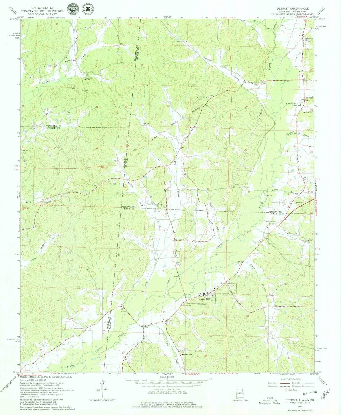 1967 Detroit, AL - Alabama - USGS Topographic Map