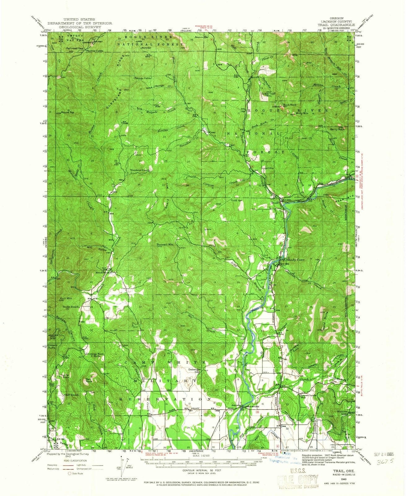 1943 Trail, OR - Oregon - USGS Topographic Map