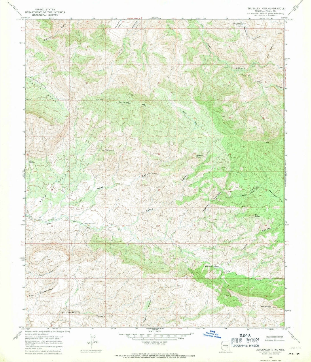 1968 Jerusalem MTN, AZ - Arizona - USGS Topographic Map