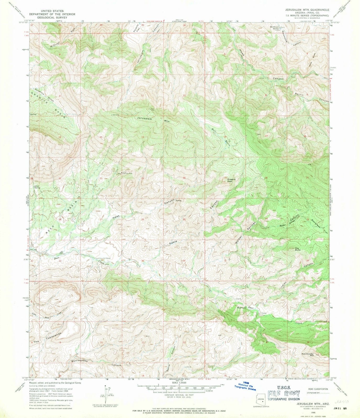 1968 Jerusalem MTN, AZ - Arizona - USGS Topographic Map