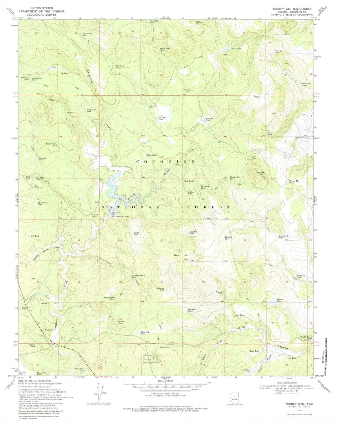 1970 Turkey MTN, AZ - Arizona - USGS Topographic Map