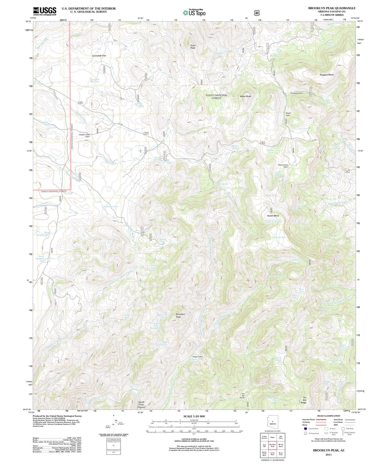 2011 Brooklyn Peak, AZ - Arizona - USGS Topographic Map