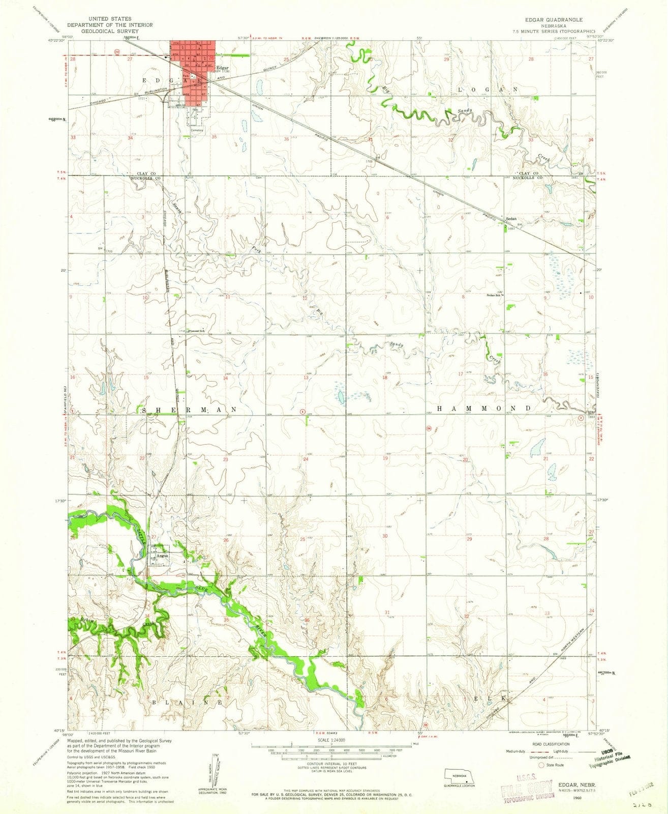 1960 Edgar, NE - Nebraska - USGS Topographic Map