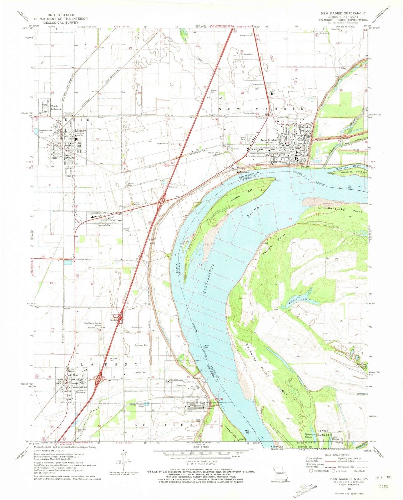 1971 New Madrid, MO - Missouri - USGS Topographic Map