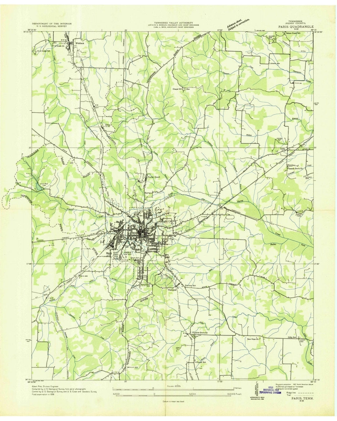 1936 Paris, TN - Tennessee - USGS Topographic Map