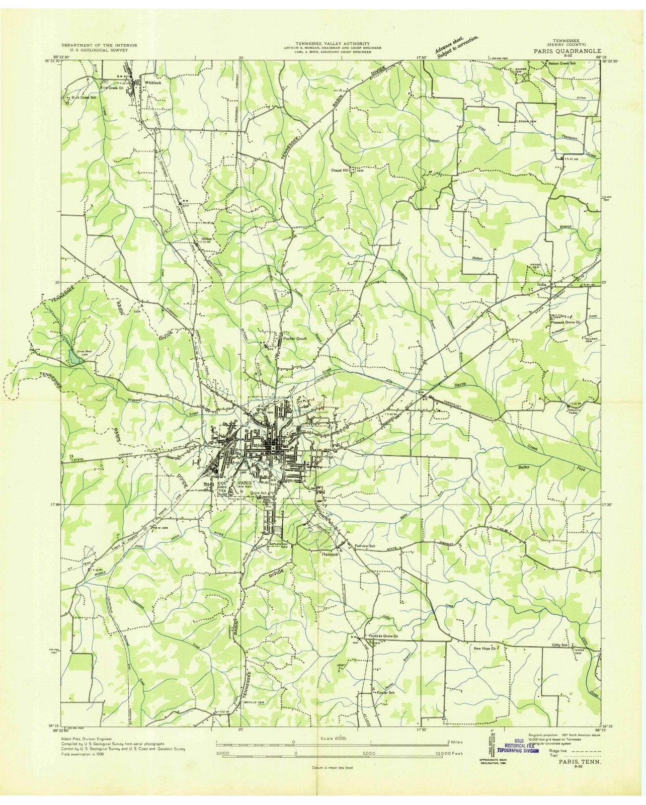 1936 Paris, TN - Tennessee - USGS Topographic Map