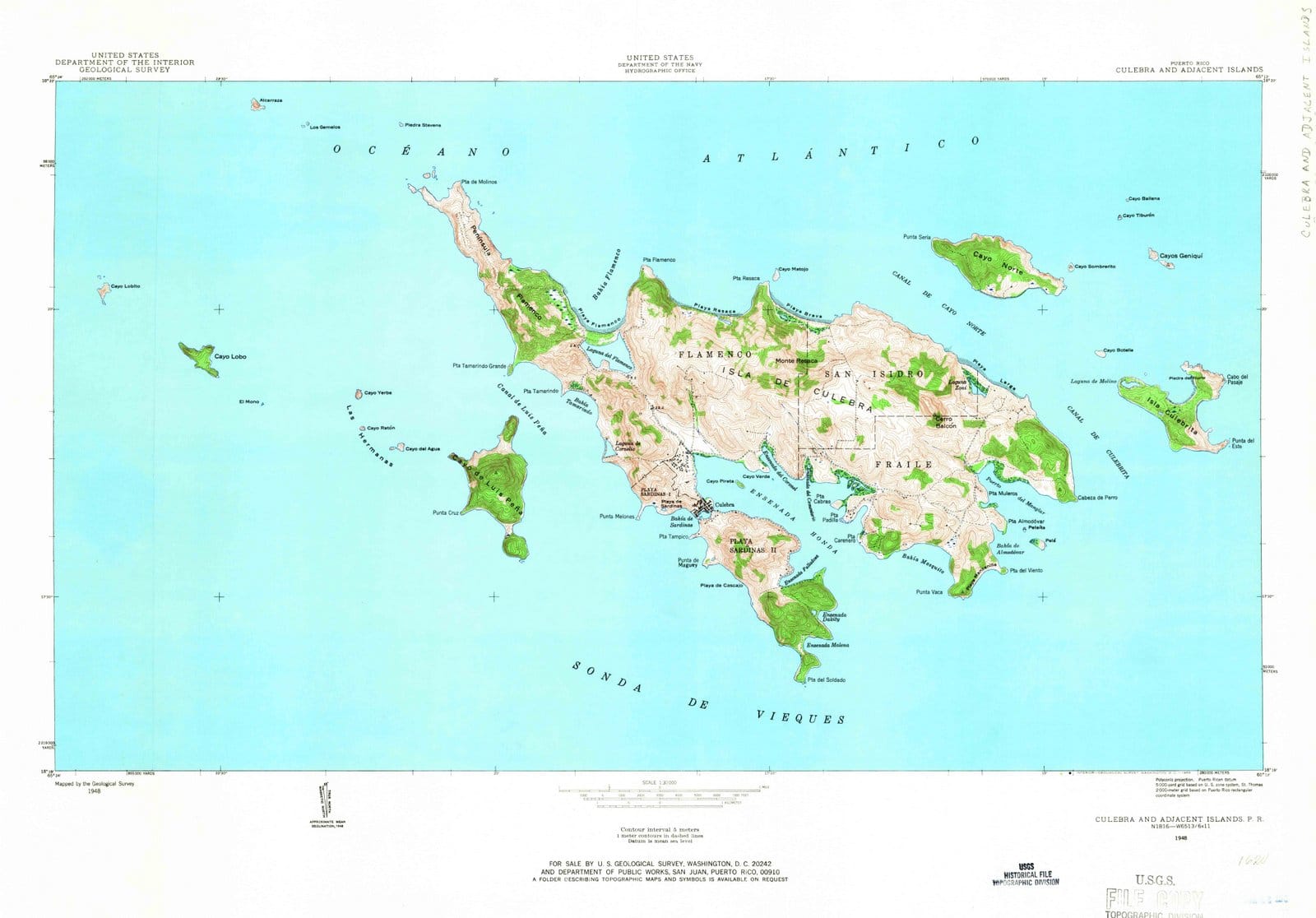 1948 Culebra and Adjacent Islands, PR - Puerto Rico - USGS Topographic Map