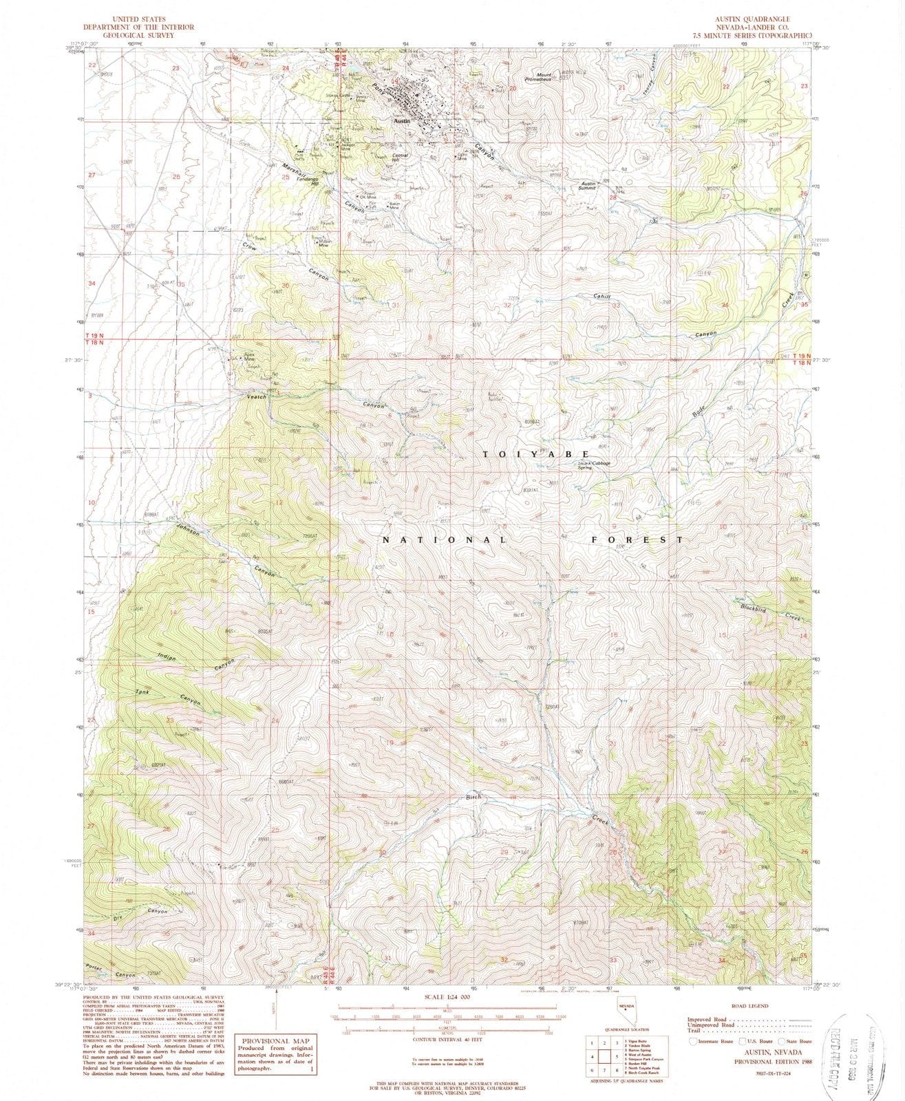 1988 Austin, NV - Nevada - USGS Topographic Map