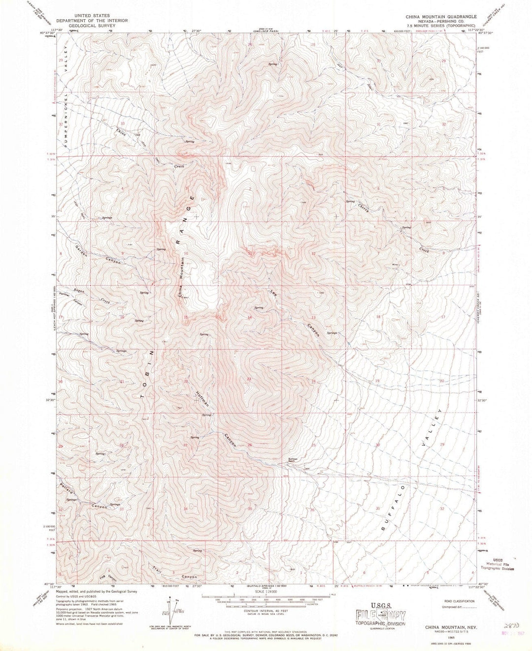 1965 China Mountain, NV - Nevada - USGS Topographic Map