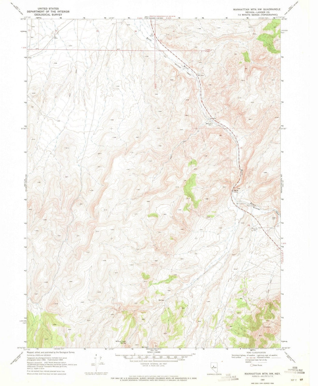 1969 Manhattan MTN, NV - Nevada - USGS Topographic Map v2