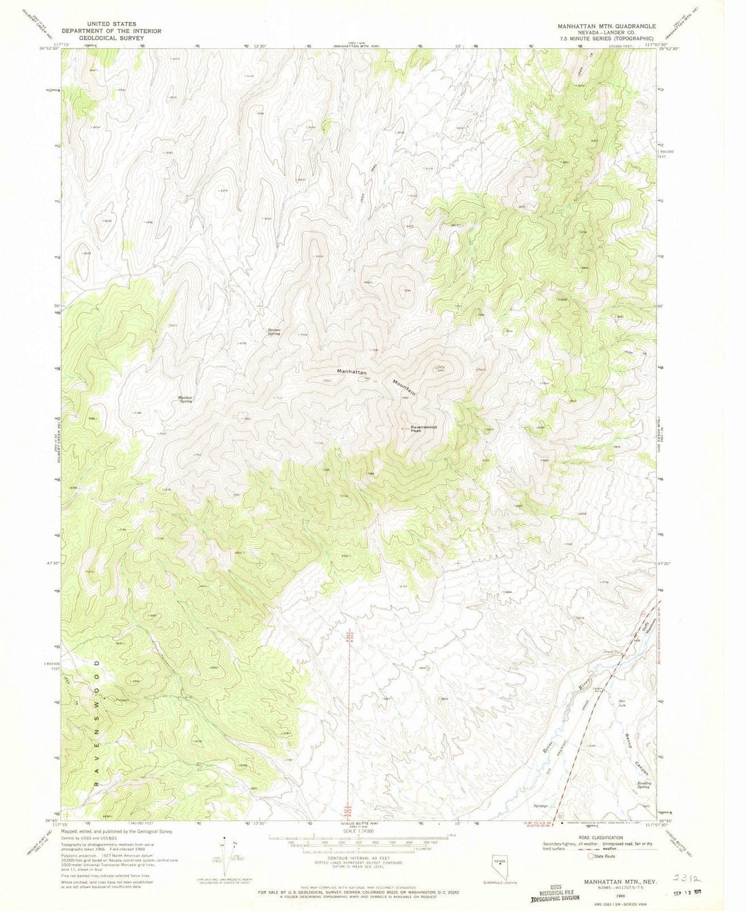 1969 Manhattan MTN, NV - Nevada - USGS Topographic Map v3