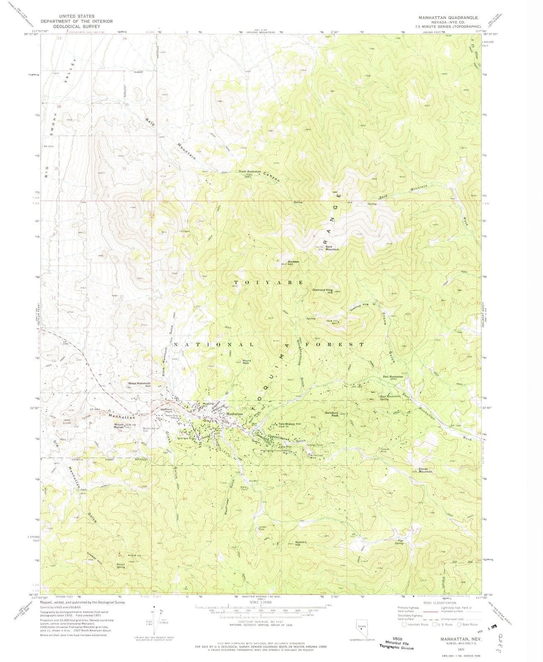 1971 Manhattan, NV - Nevada - USGS Topographic Map