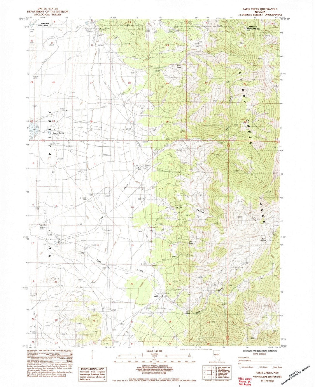 1984 Paris Creek, NV - Nevada - USGS Topographic Map