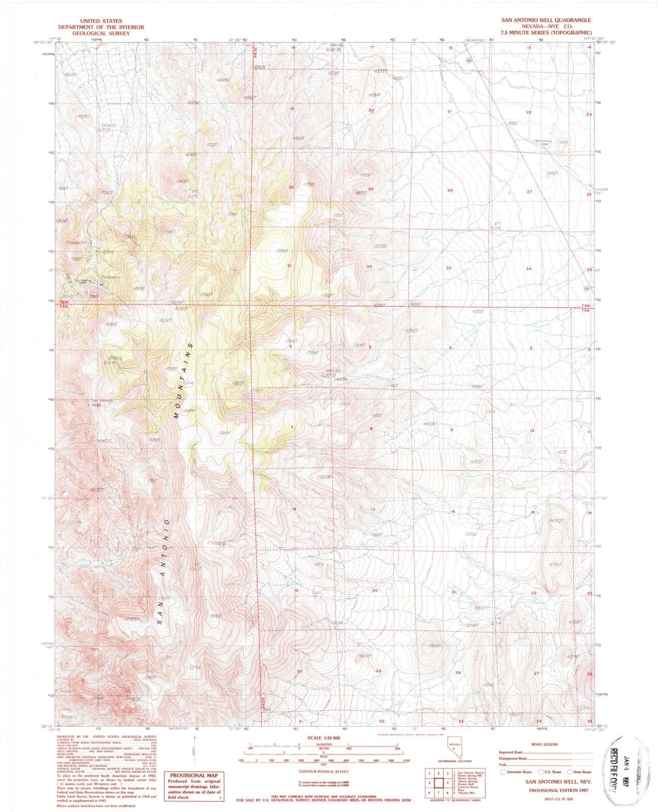 1987 San Antonio Well, NV - Nevada - USGS Topographic Map