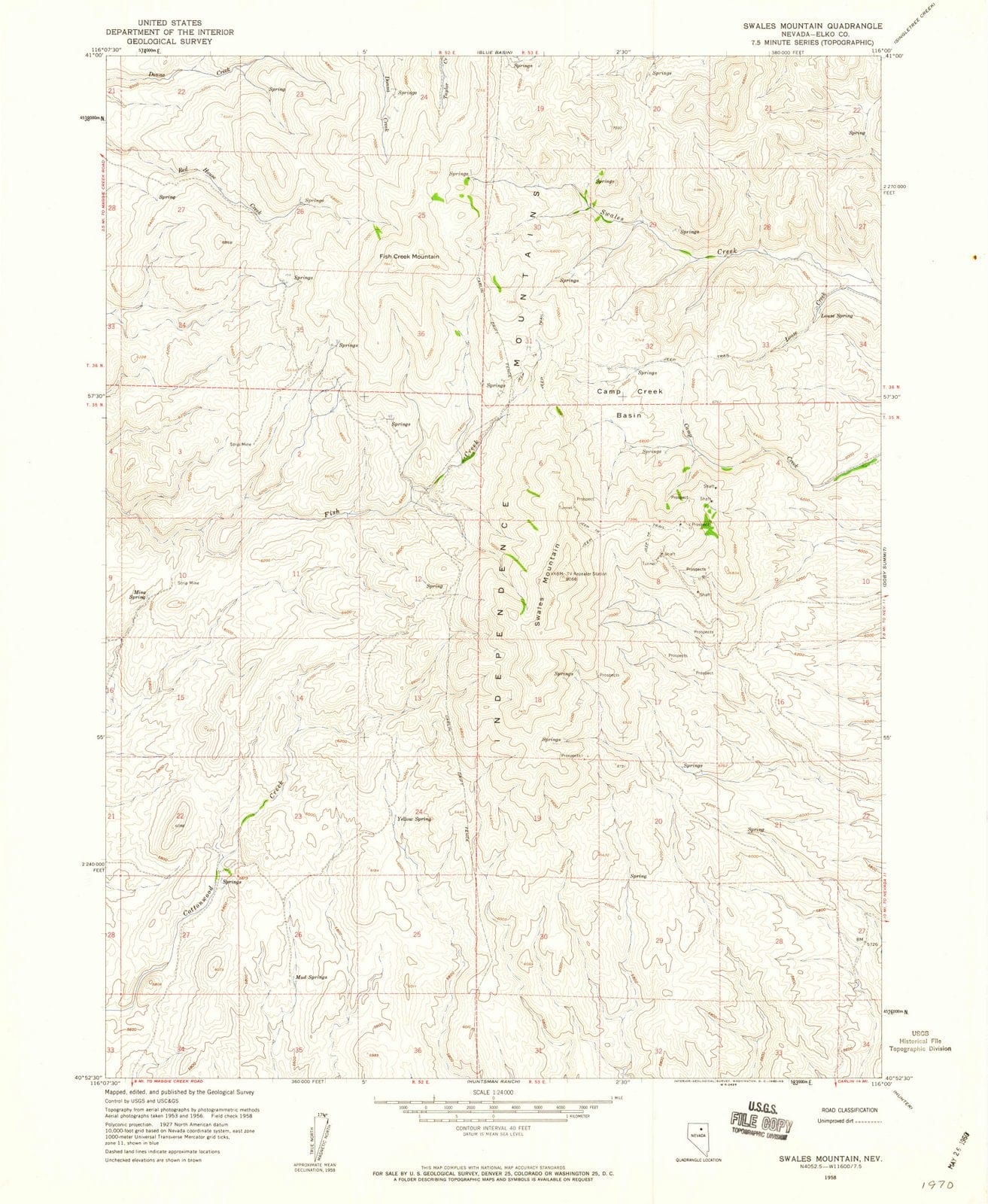 1958 Swales Mountain, NV - Nevada - USGS Topographic Map