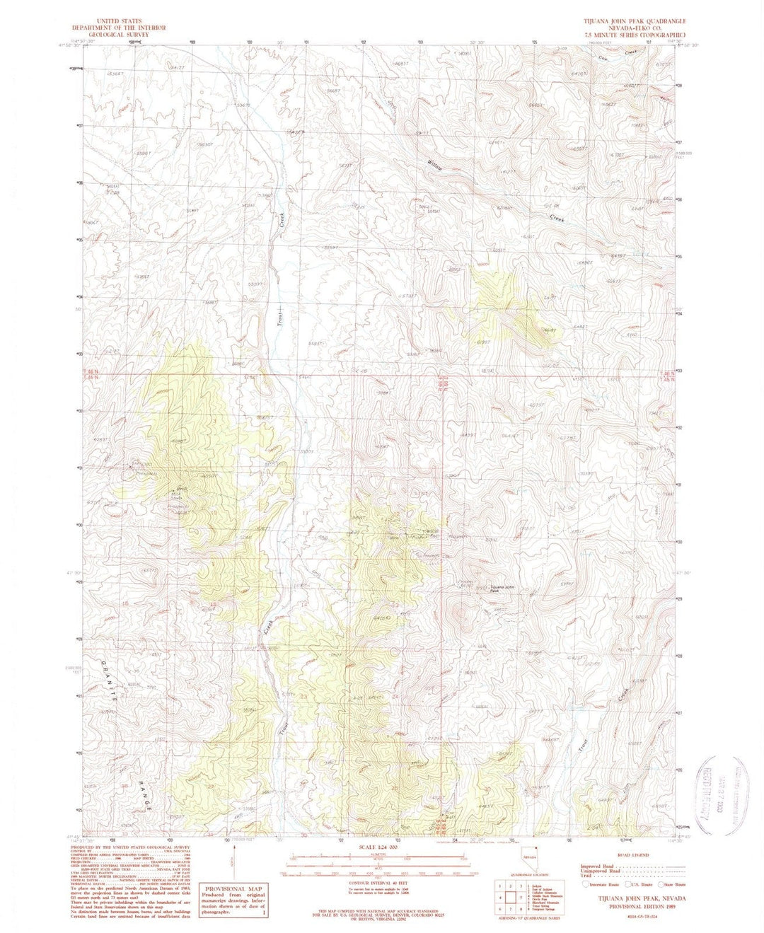 1989 Tijuana John Peak, NV - Nevada - USGS Topographic Map