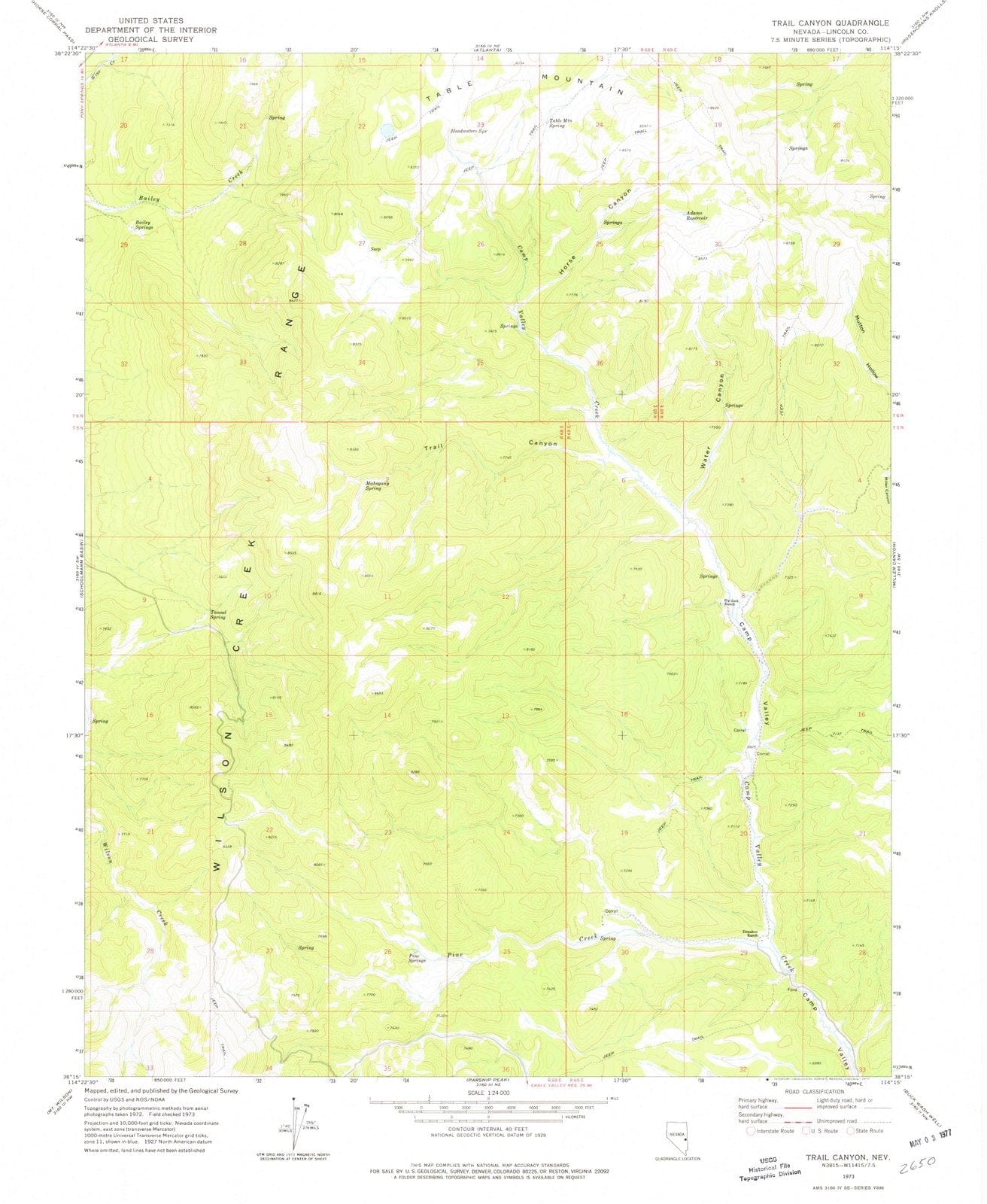 1973 Trail Canyon, NV - Nevada - USGS Topographic Map