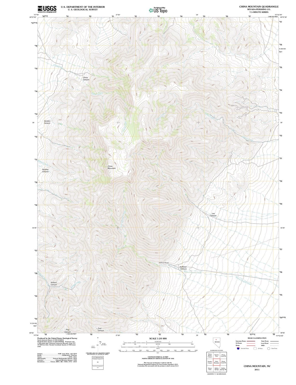 2011 China Mountain, NV - Nevada - USGS Topographic Map