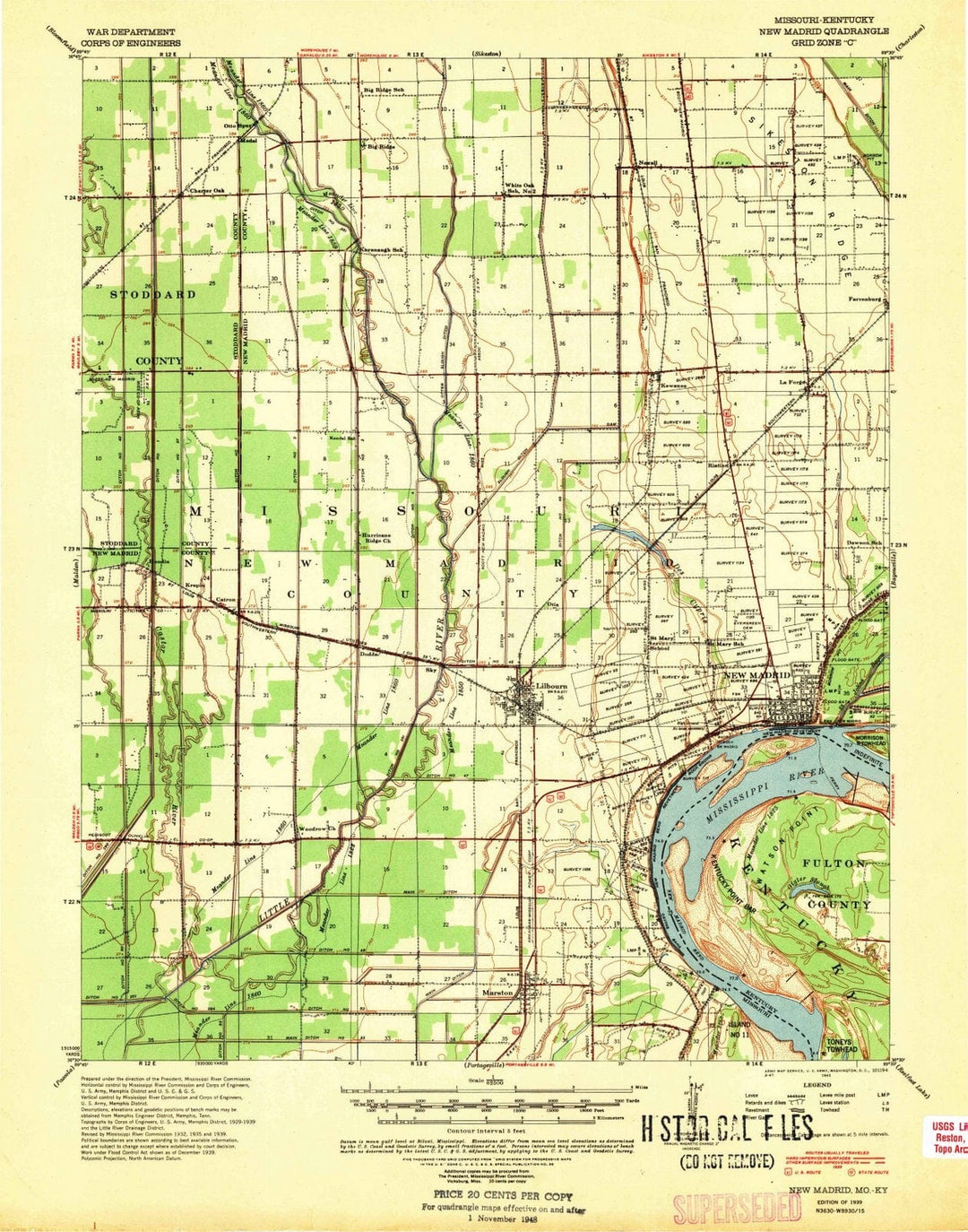 1939 New Madrid, MO - Missouri - USGS Topographic Map