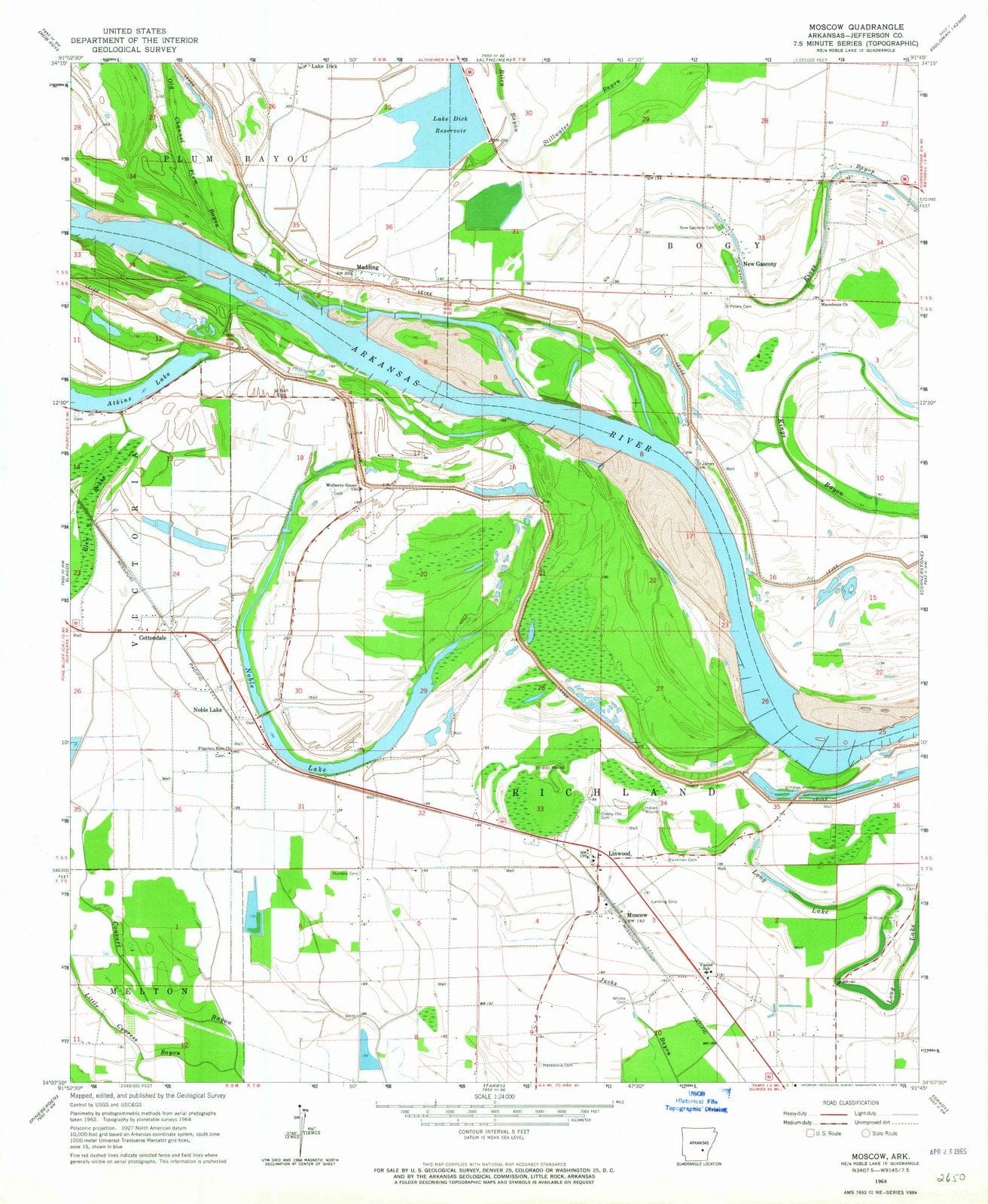 1964 Moscow, AR - Arkansas - USGS Topographic Map