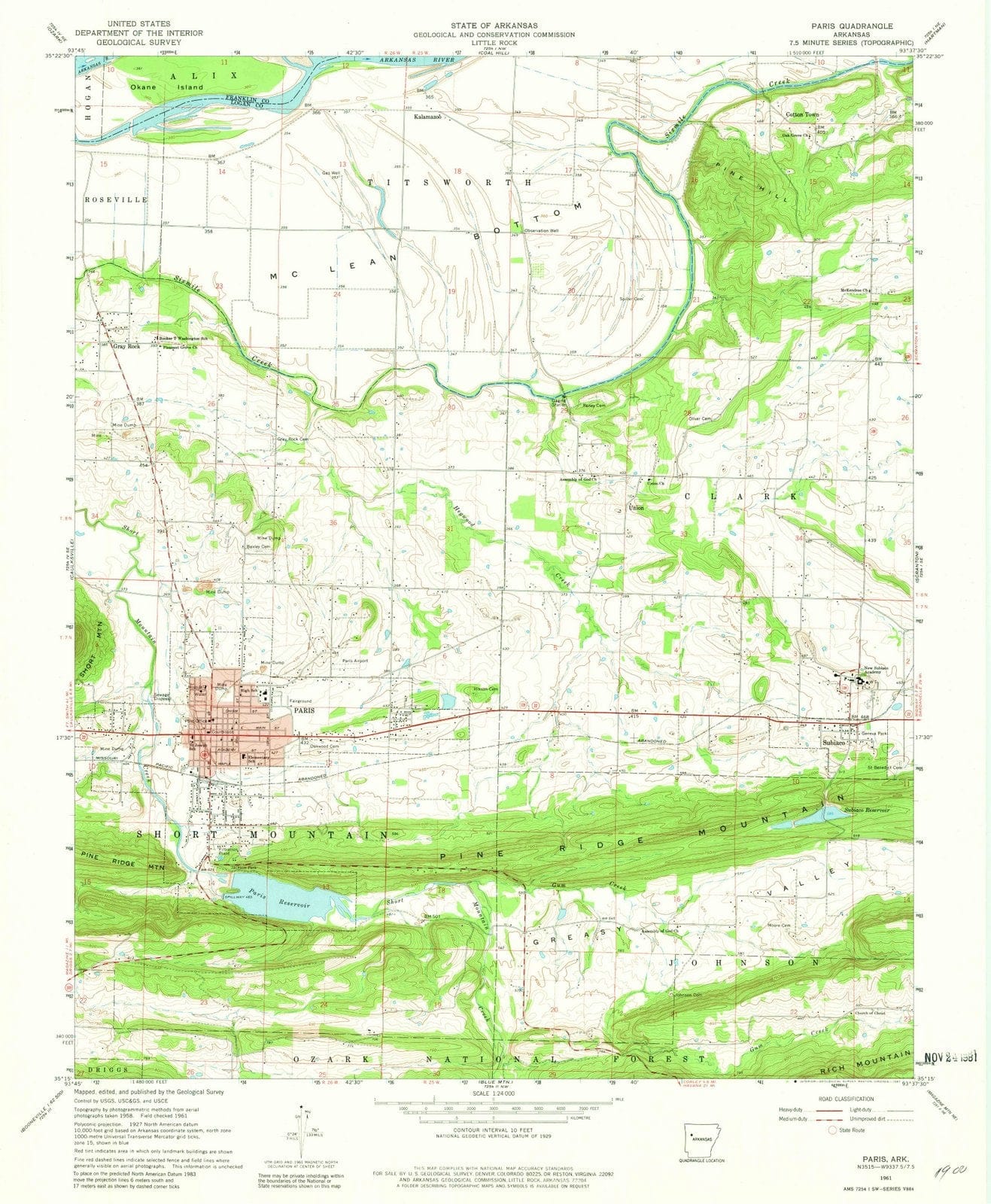 1961 Paris, AR - Arkansas - USGS Topographic Map