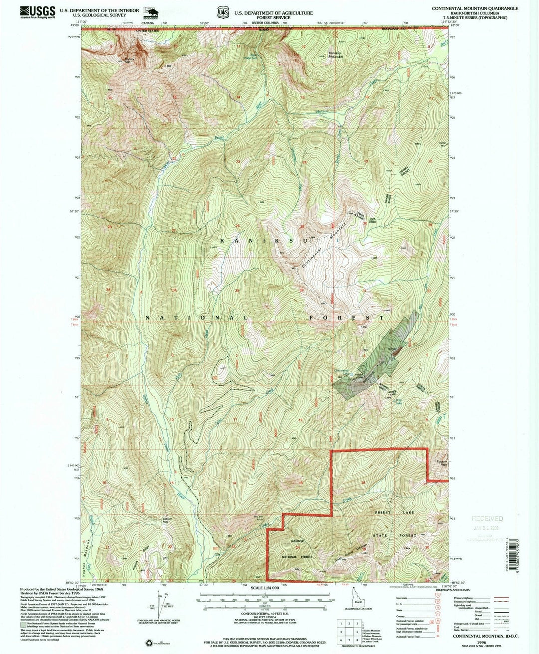 1996 Continental Mountain, ID - Idaho - USGS Topographic Map