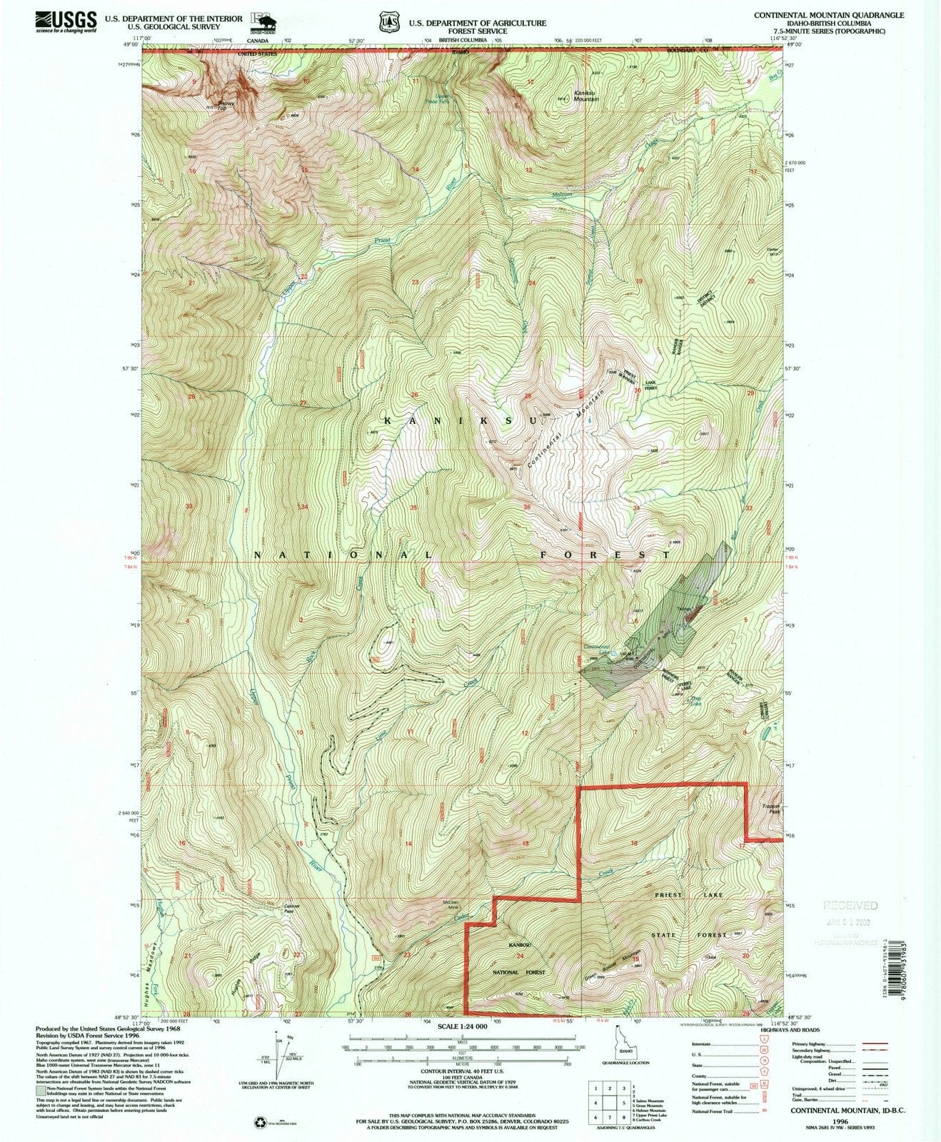 1996 Continental Mountain, ID - Idaho - USGS Topographic Map