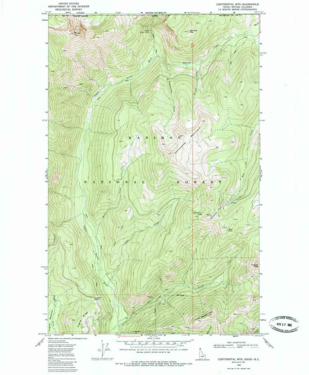 1968 Continental MTN, ID - Idaho - USGS Topographic Map