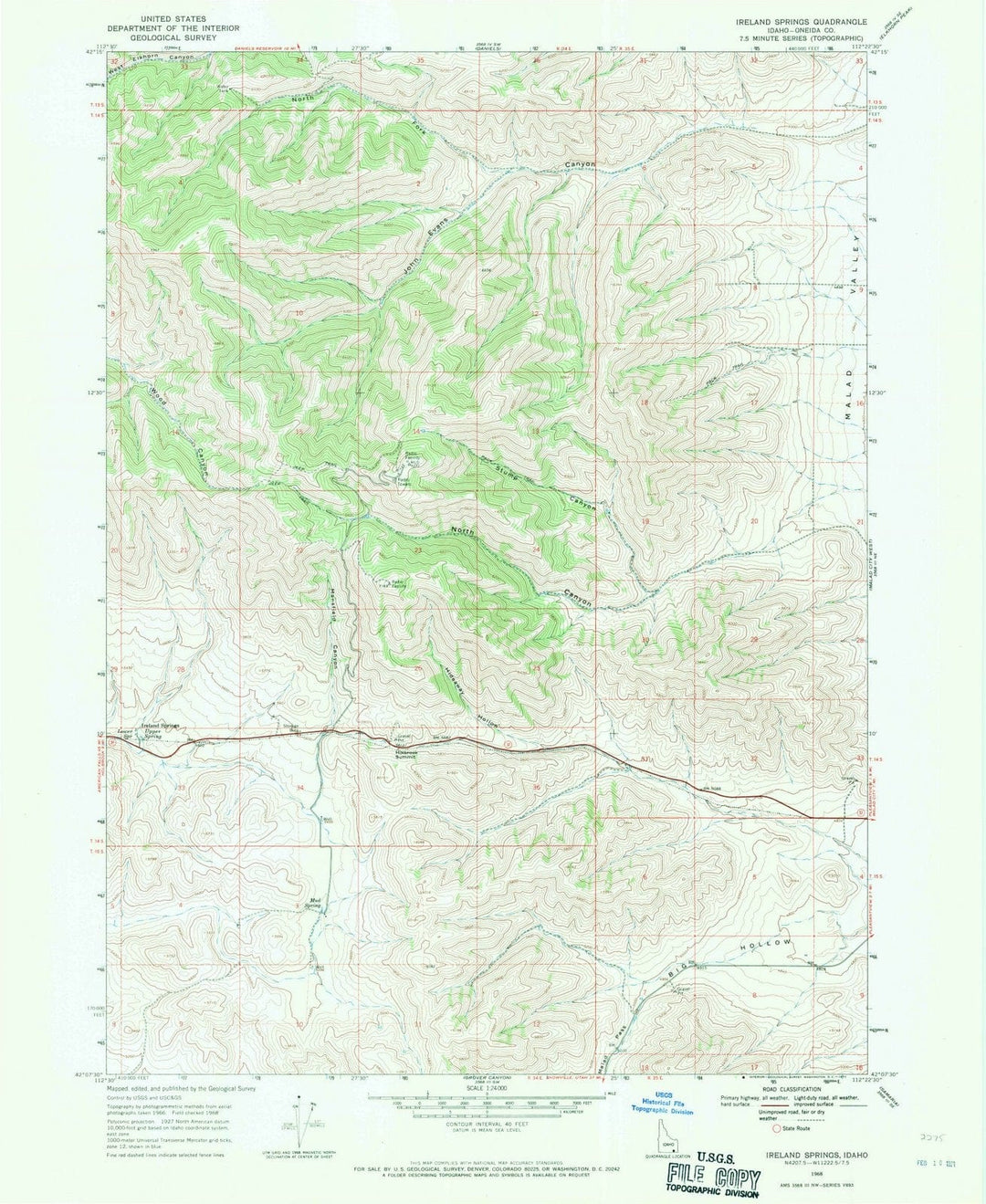 1968 Ireland Springs, ID - Idaho - USGS Topographic Map