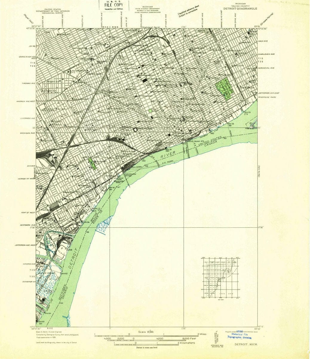 1937 Detroit, MI  - Michigan - USGS Topographic Map