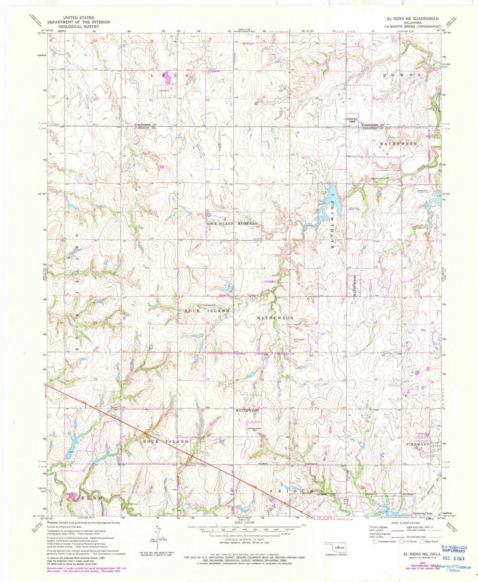 1972 El Reno NE, OK  - Oklahoma - USGS Topographic Map