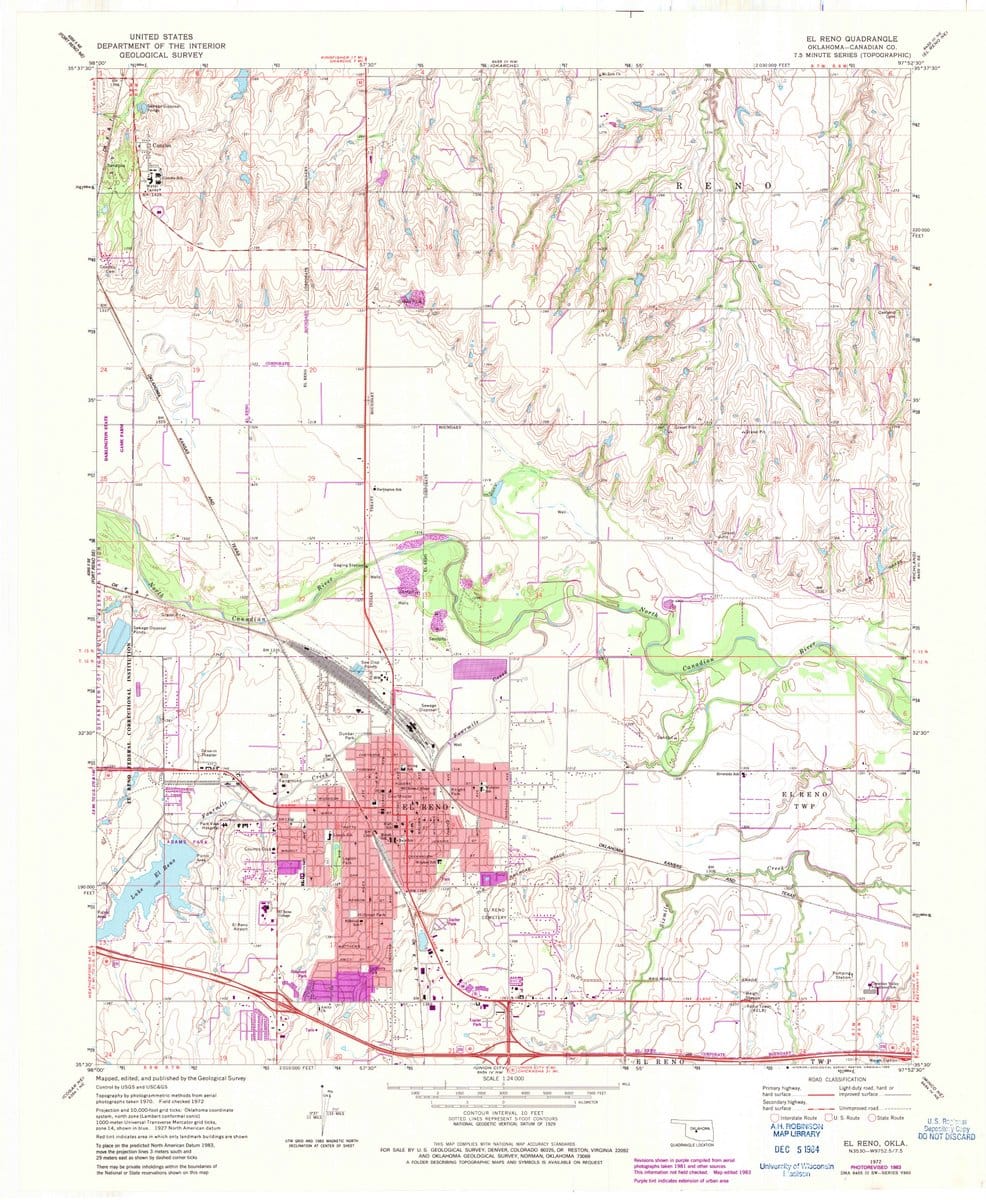 1972 El Reno, OK  - Oklahoma - USGS Topographic Map