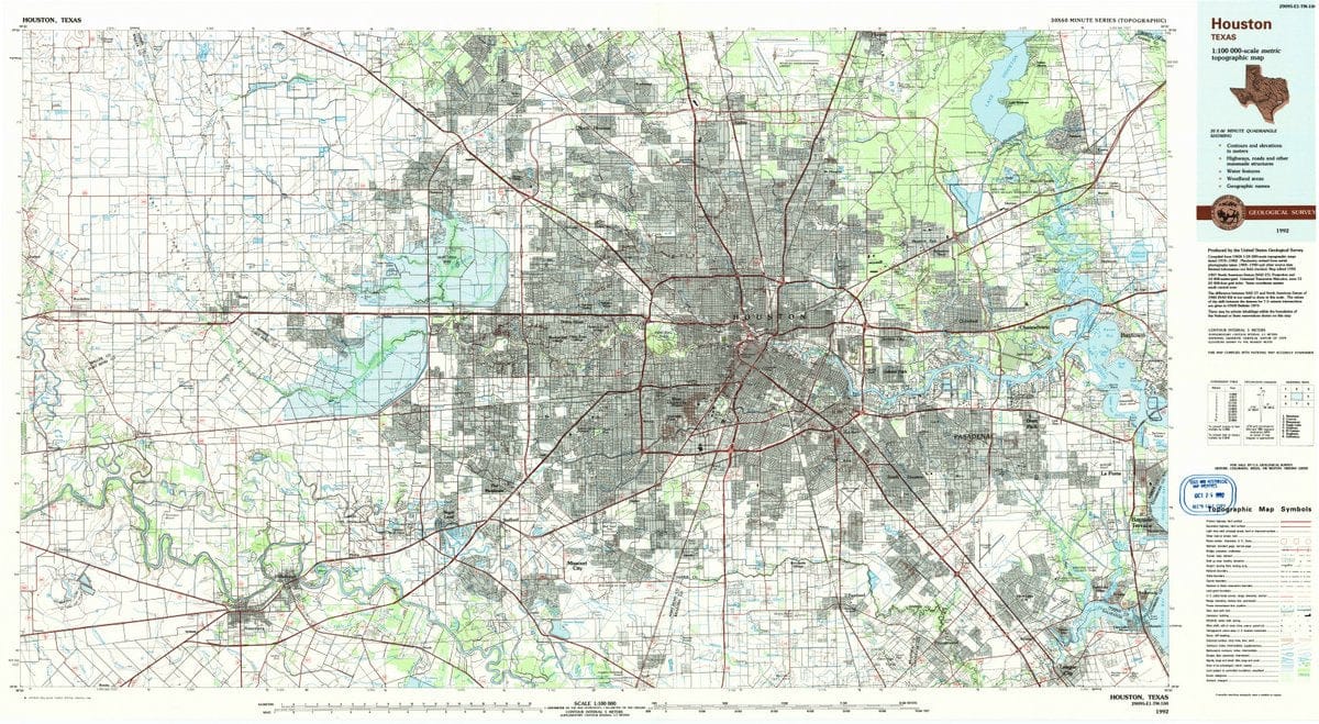 1992 Houston, TX  - Texas - USGS Topographic Map