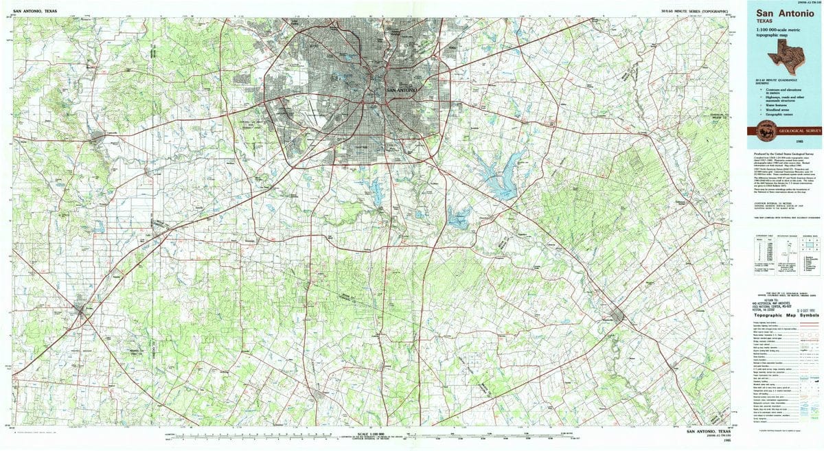 1985 San Antonio, TX  - Texas - USGS Topographic Map