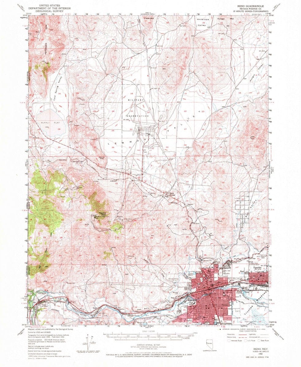 1950 Reno, NV  - Nevada - USGS Topographic Map