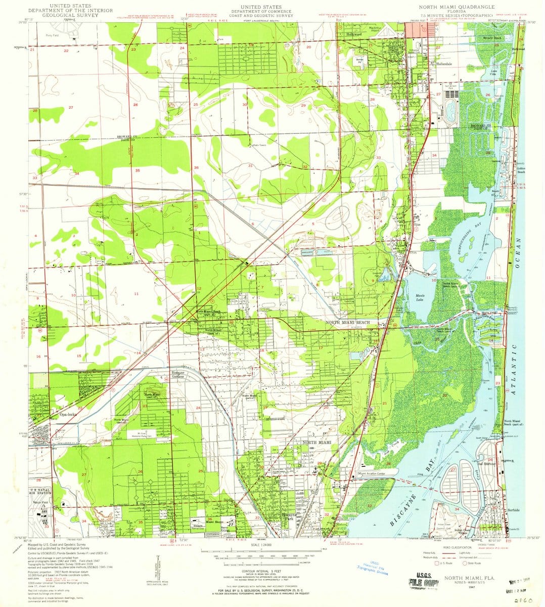 1947 North Miami, FL  - Florida - USGS Topographic Map