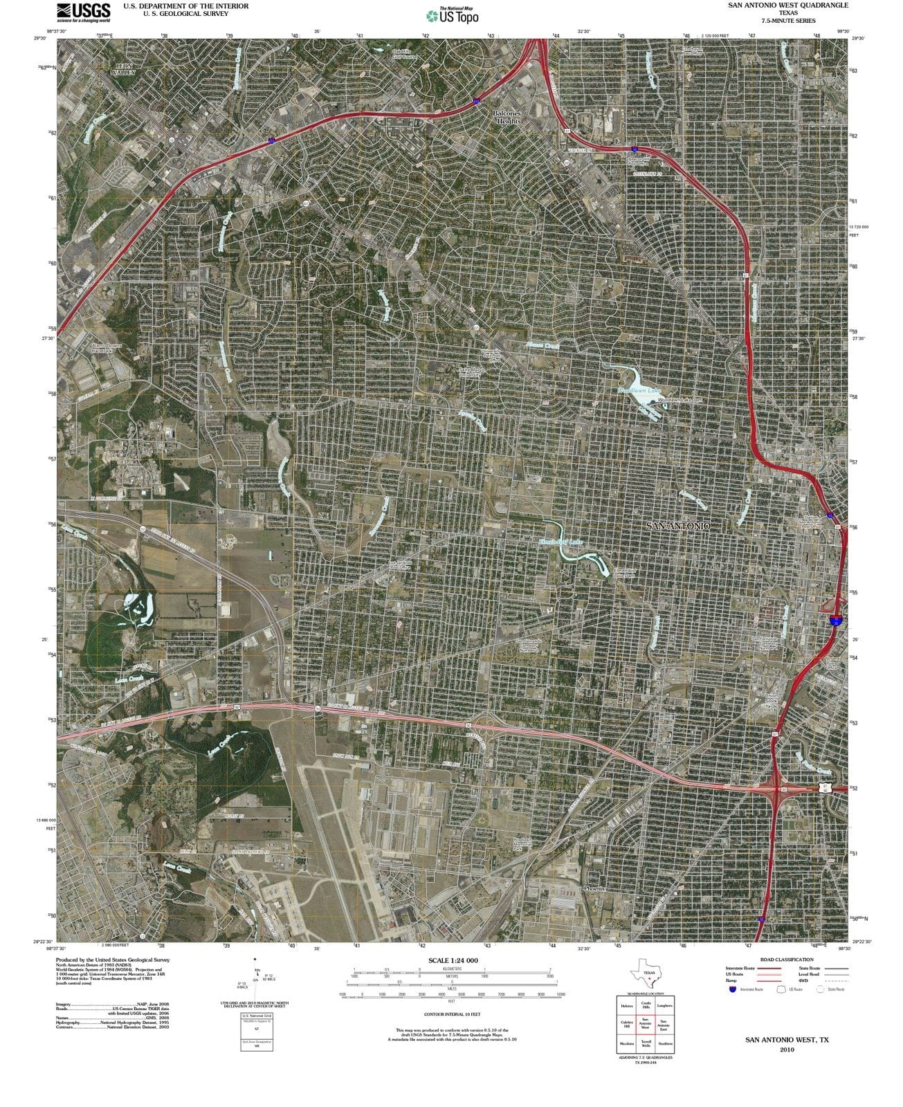 2010 San Antonio, TX - Texas - USGS Topographic Map v2