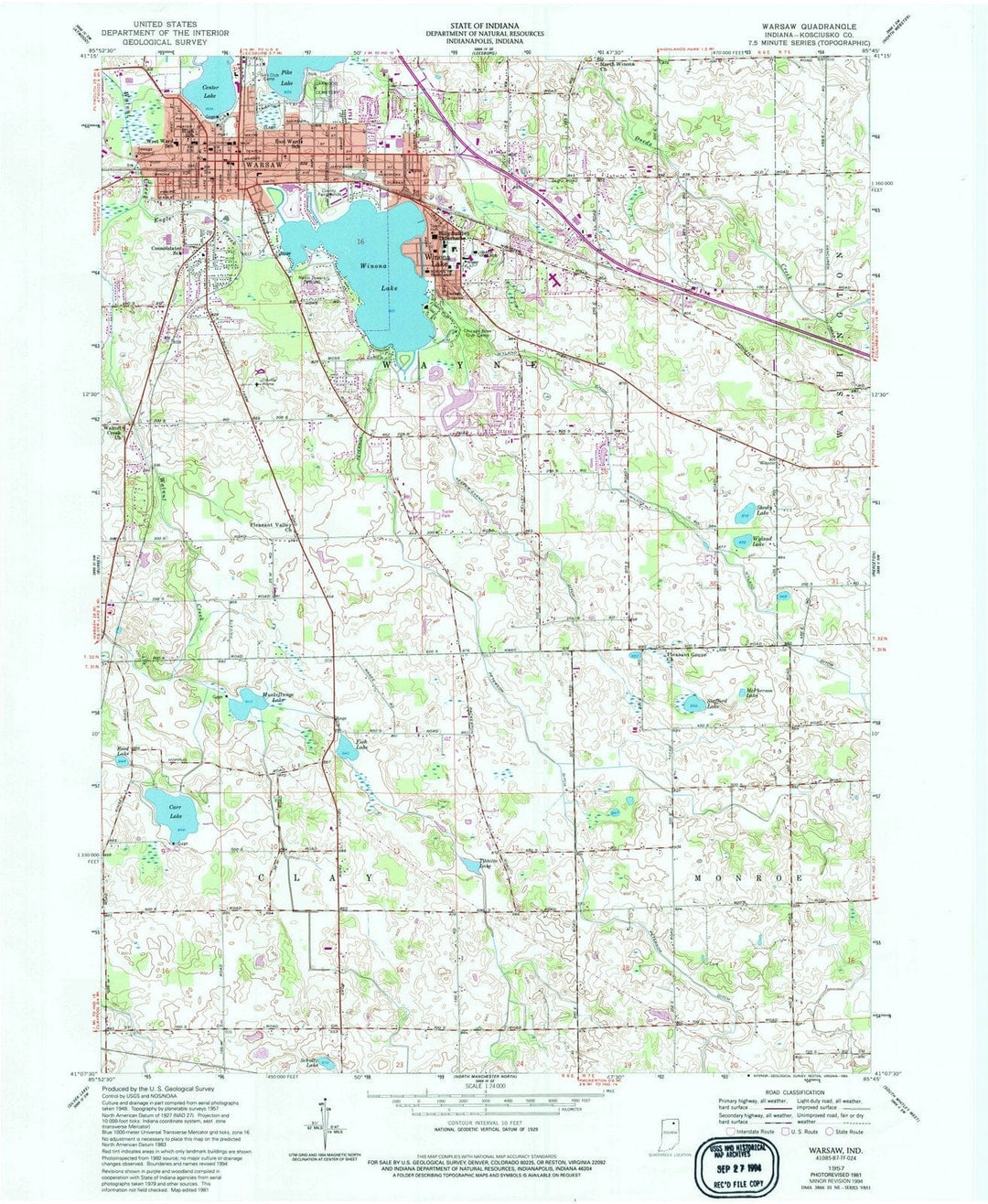 1957 Warsaw, in - Indiana - USGS Topographic Map