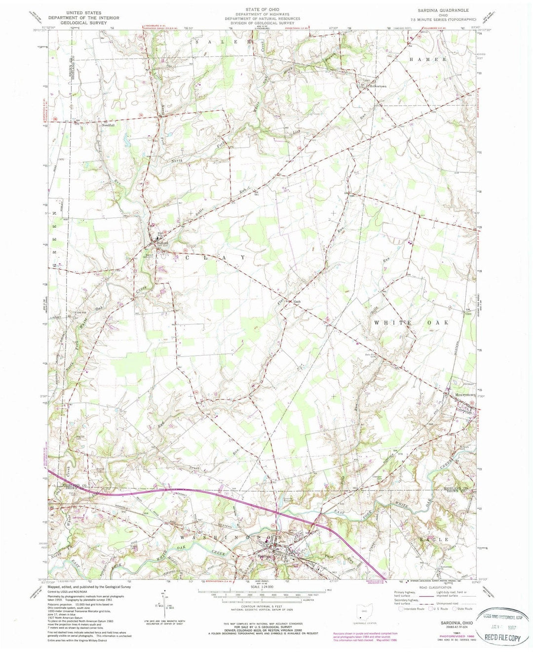 1961 Sardinia, OH - Ohio - USGS Topographic Map