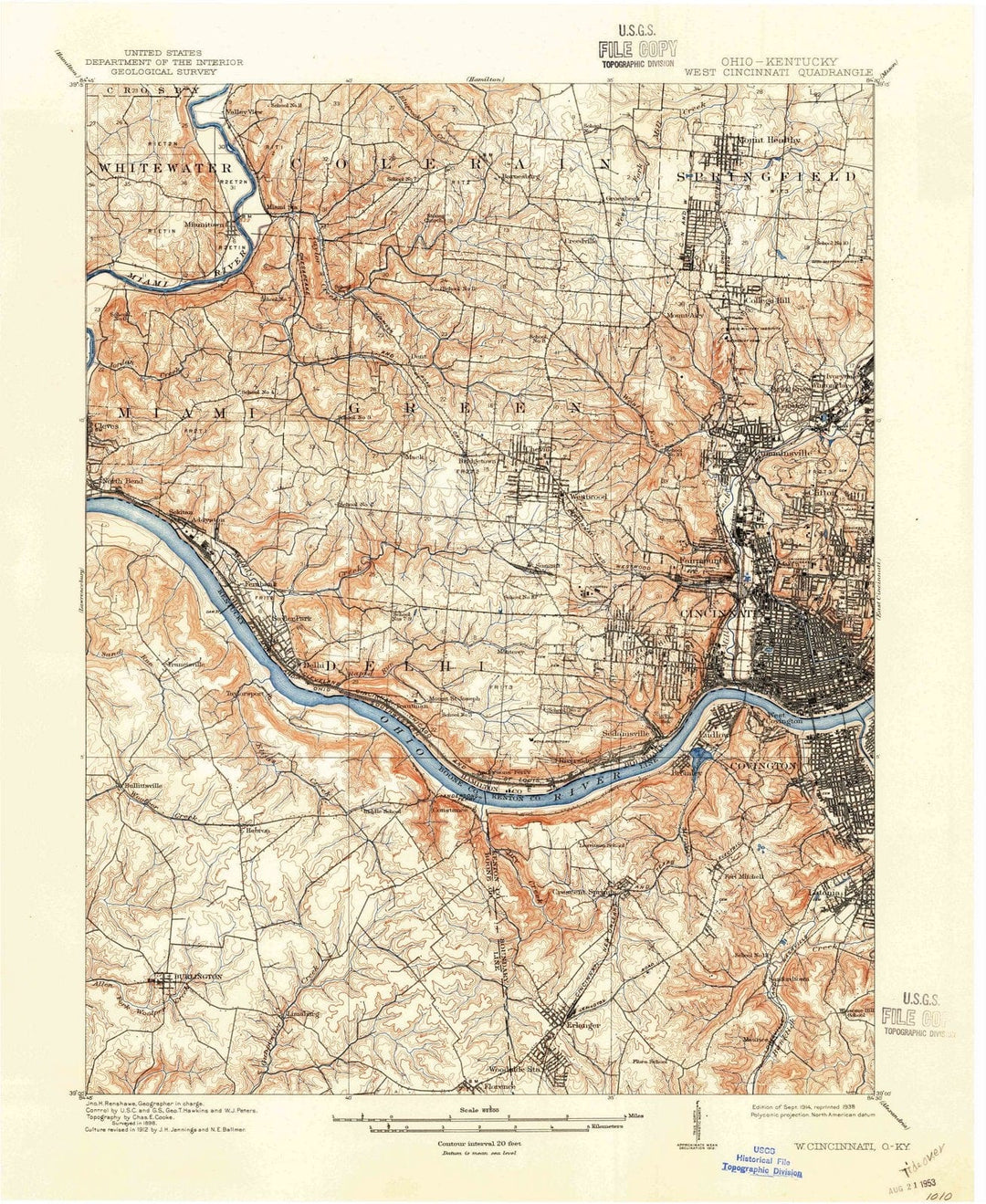 1914 West Cincinnati, OH - Ohio - USGS Topographic Map