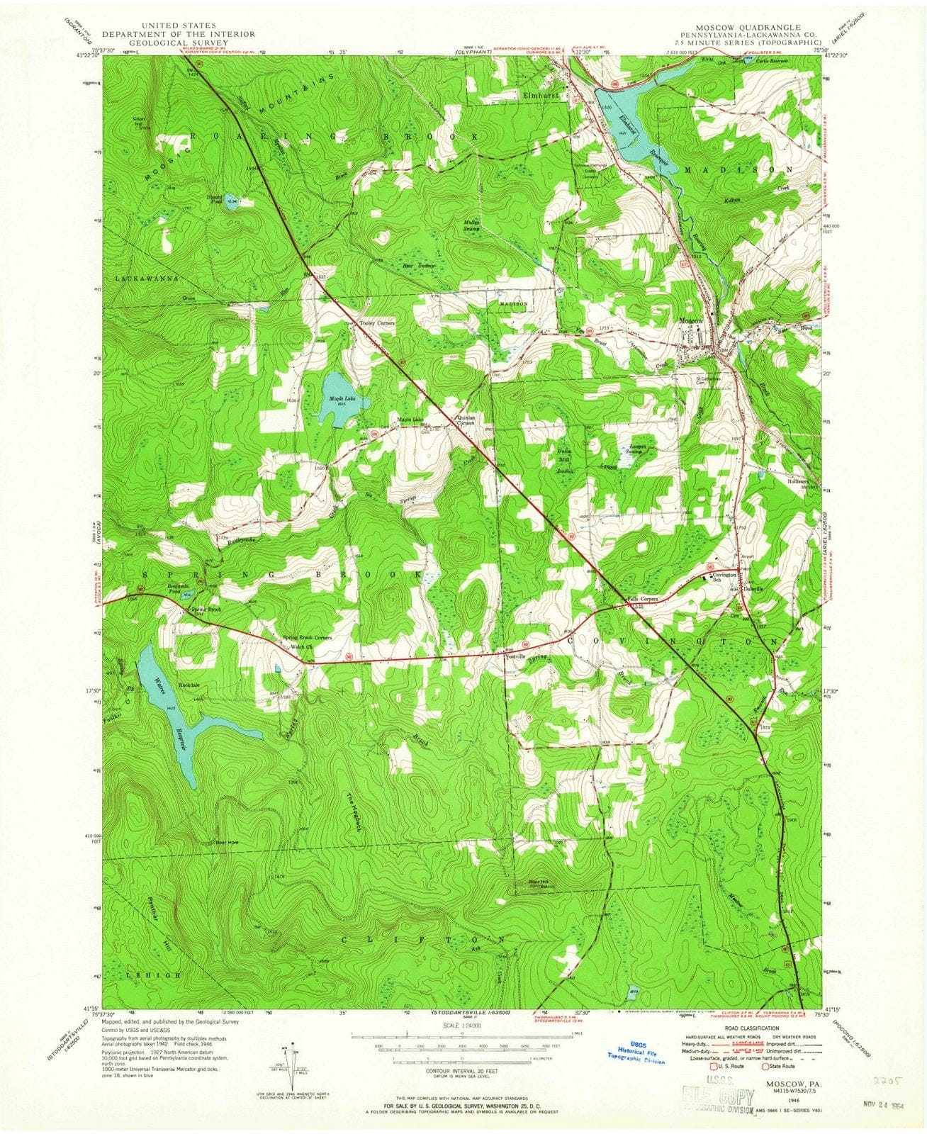 1946 Moscow, PA - Pennsylvania - USGS Topographic Map