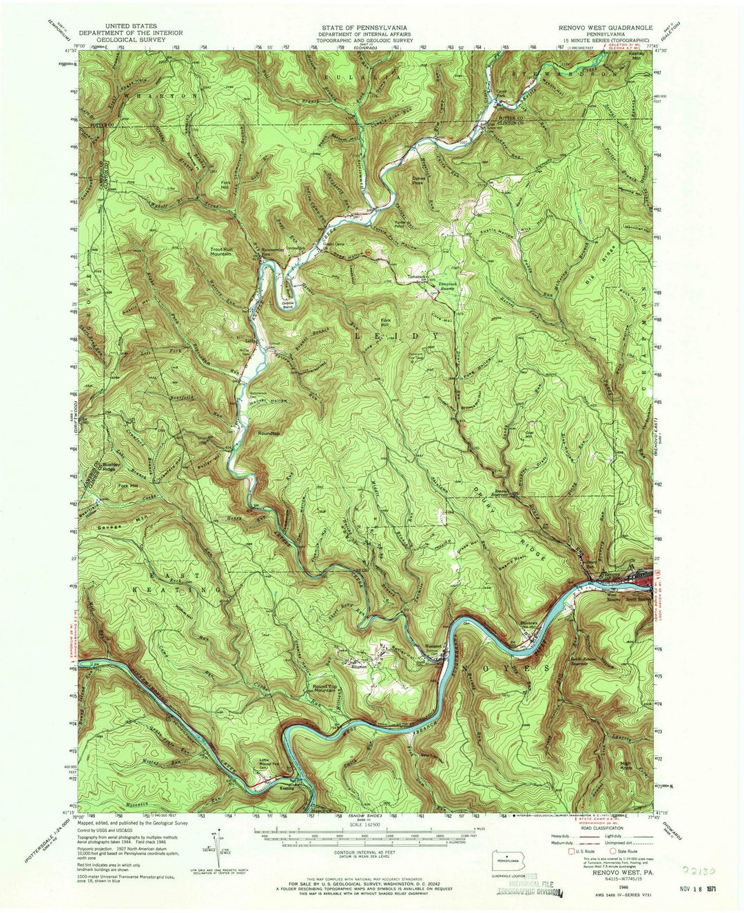 1946 Renovo West, PA - Pennsylvania - USGS Topographic Map v2