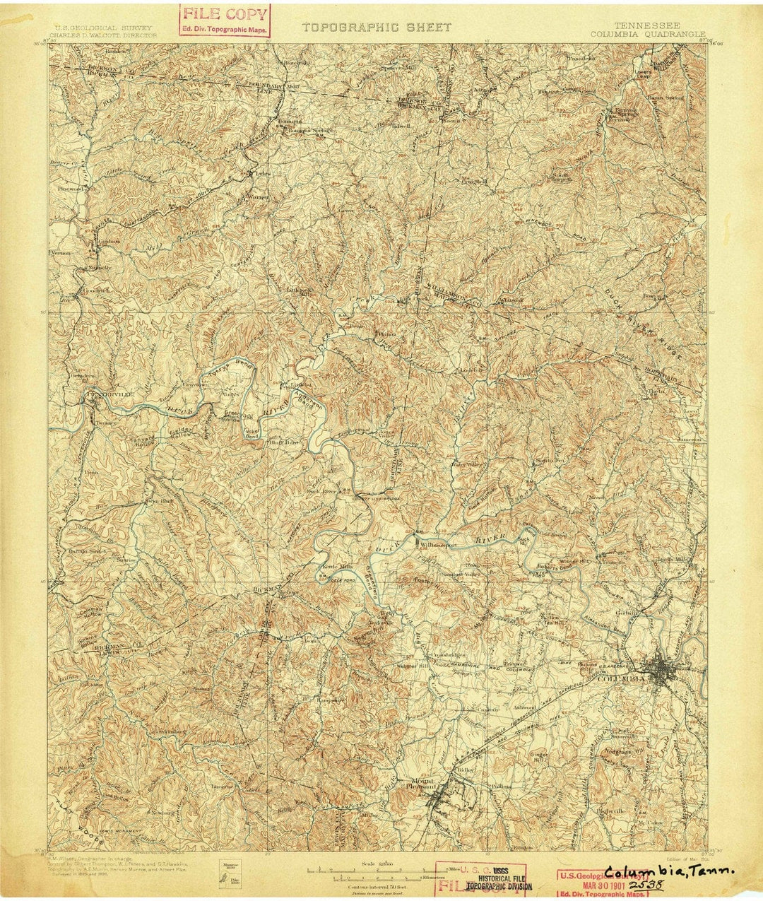 1901 Colombia, TN - Tennessee - USGS Topographic Map