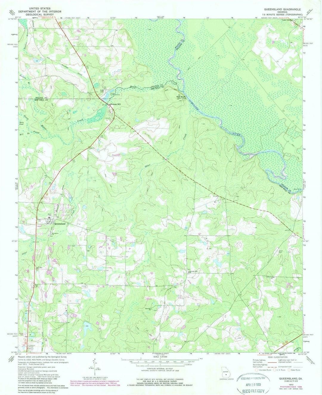 1972 Queensland, GA - Georgia - USGS Topographic Map