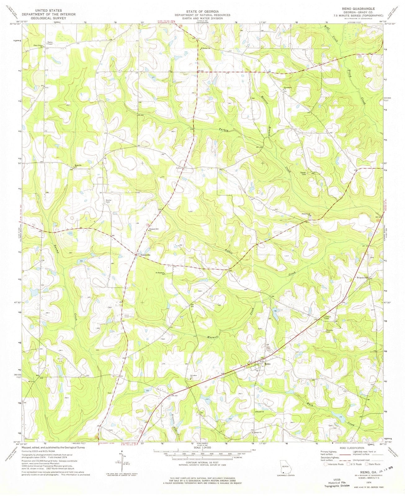 1974 Reno, GA - Georgia - USGS Topographic Map