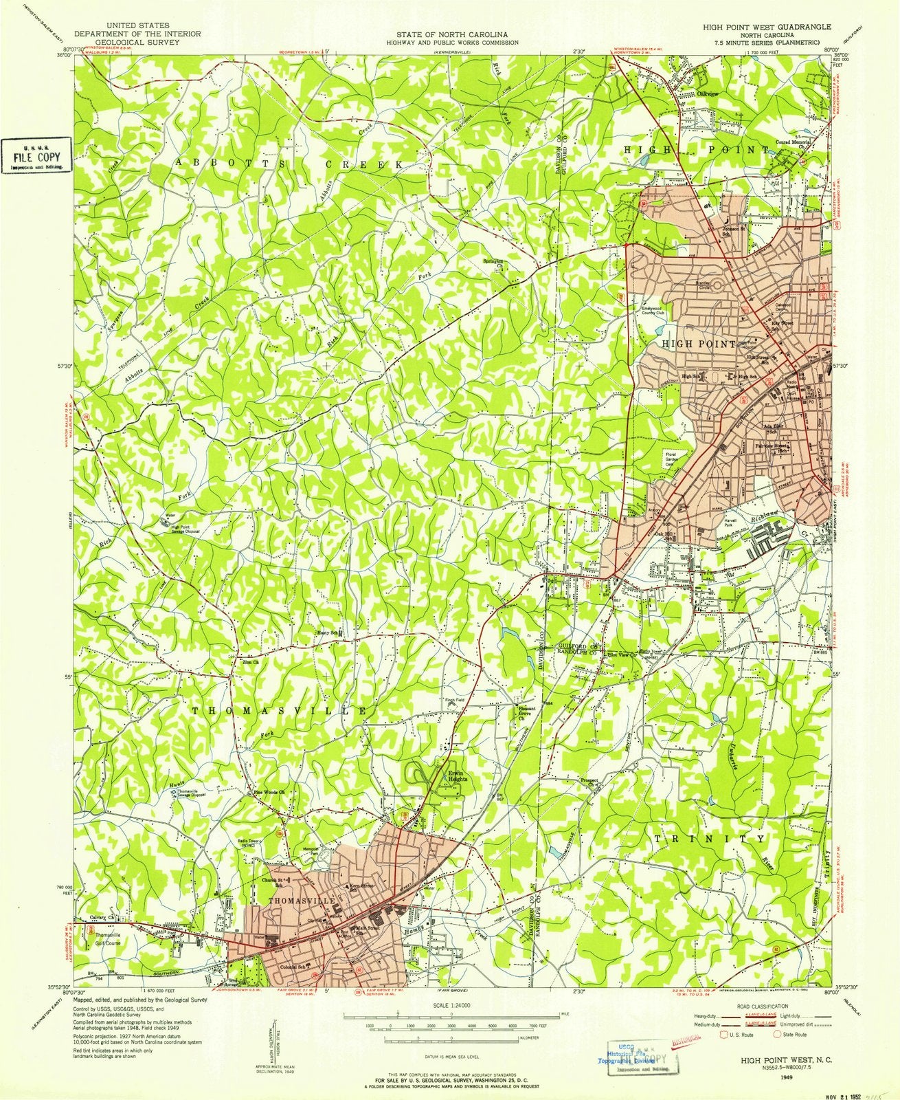 1949 High Point West, NC - North Carolina - USGS Topographic Map